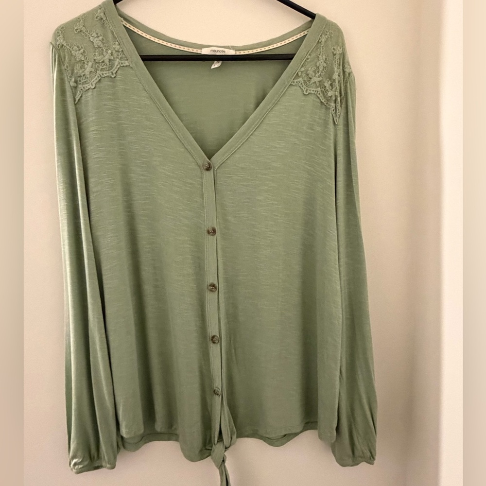 Maurices Sage Button-Down Long Sleeve Top